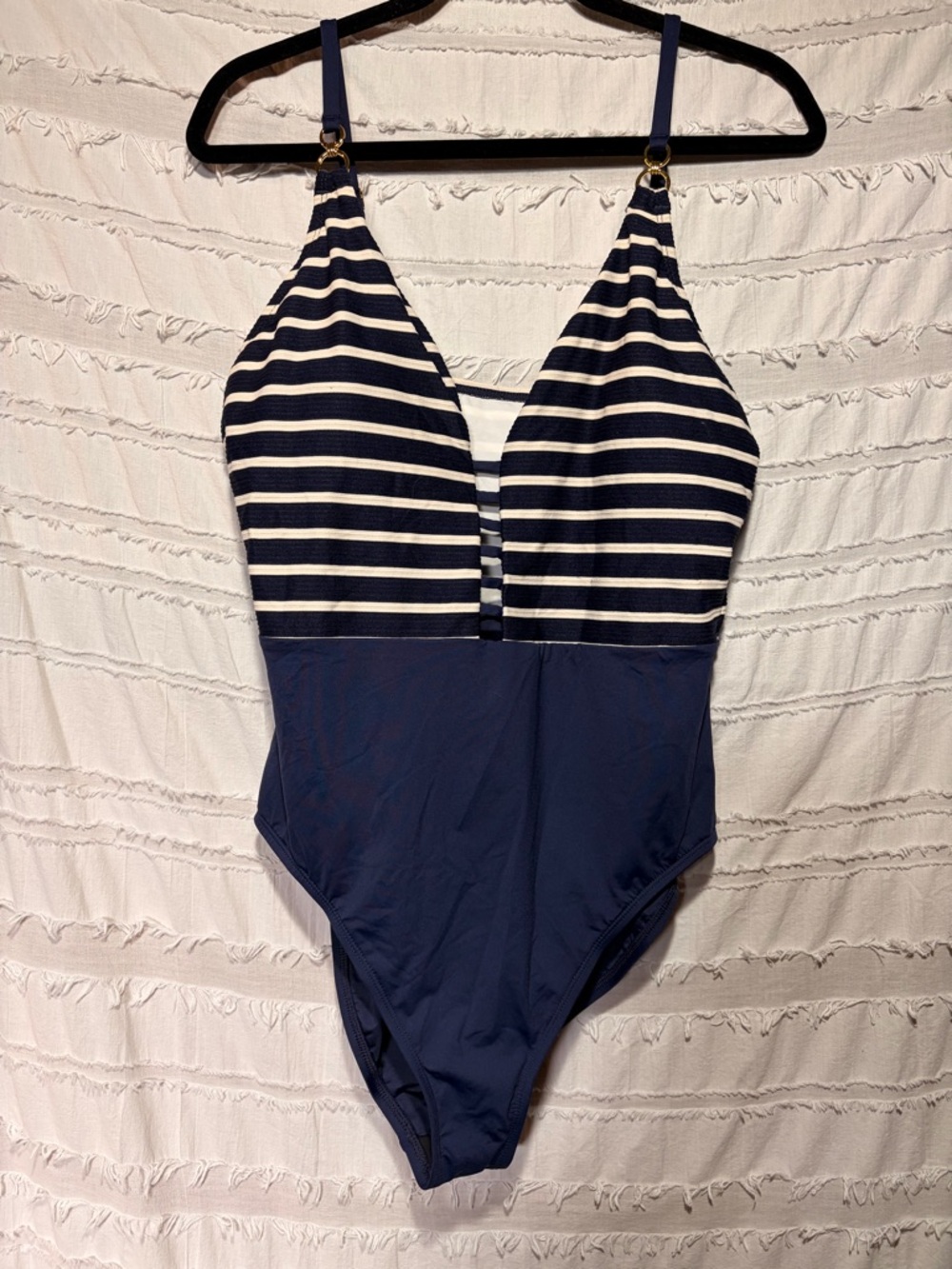 La Blanca Capri striped plunge one piece bathing suit NWT